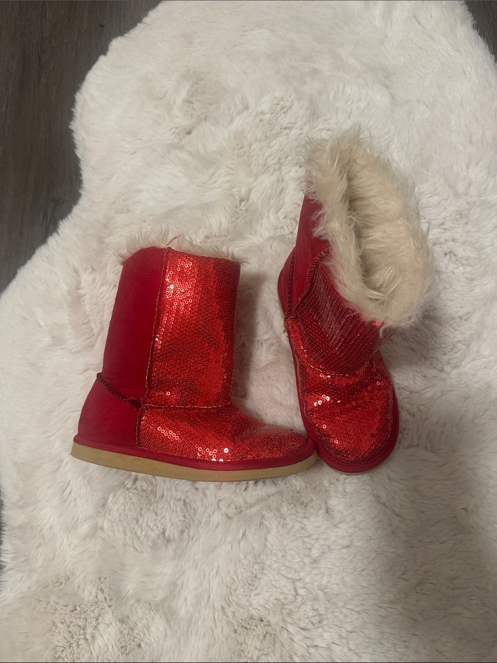 Red Sequin Faux Fur Lined Boots size 11